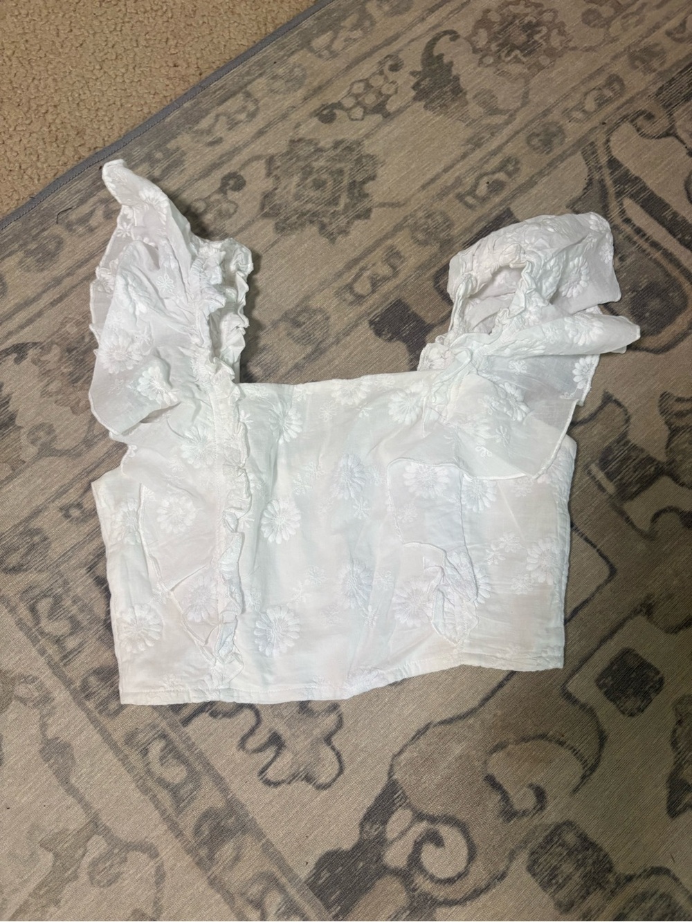 Altar'd State White Floral Embroidered Ruffle Crop Top